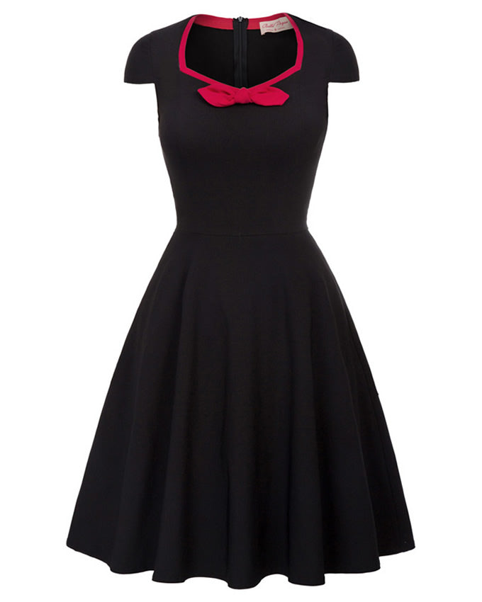 Black Capsleeved Skater Dress
