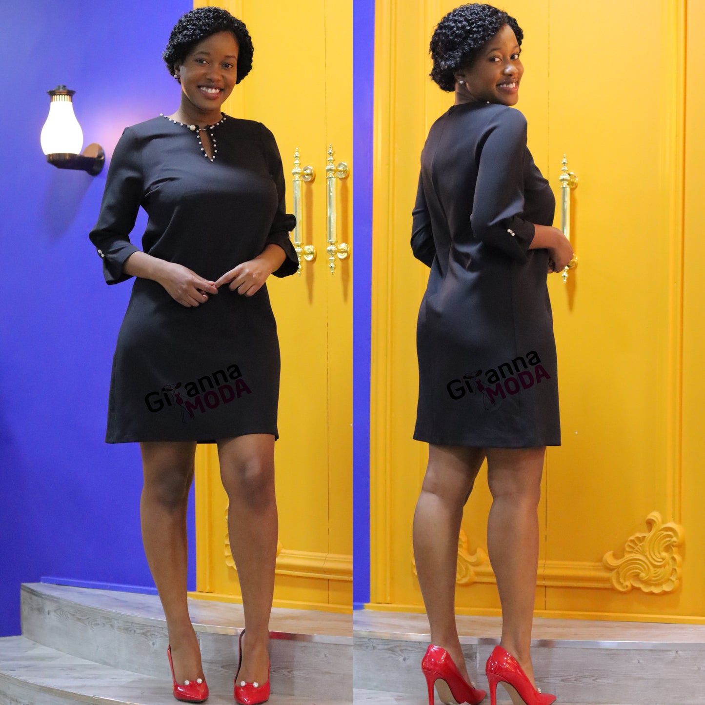 Black Pearl Neck Detail Shift