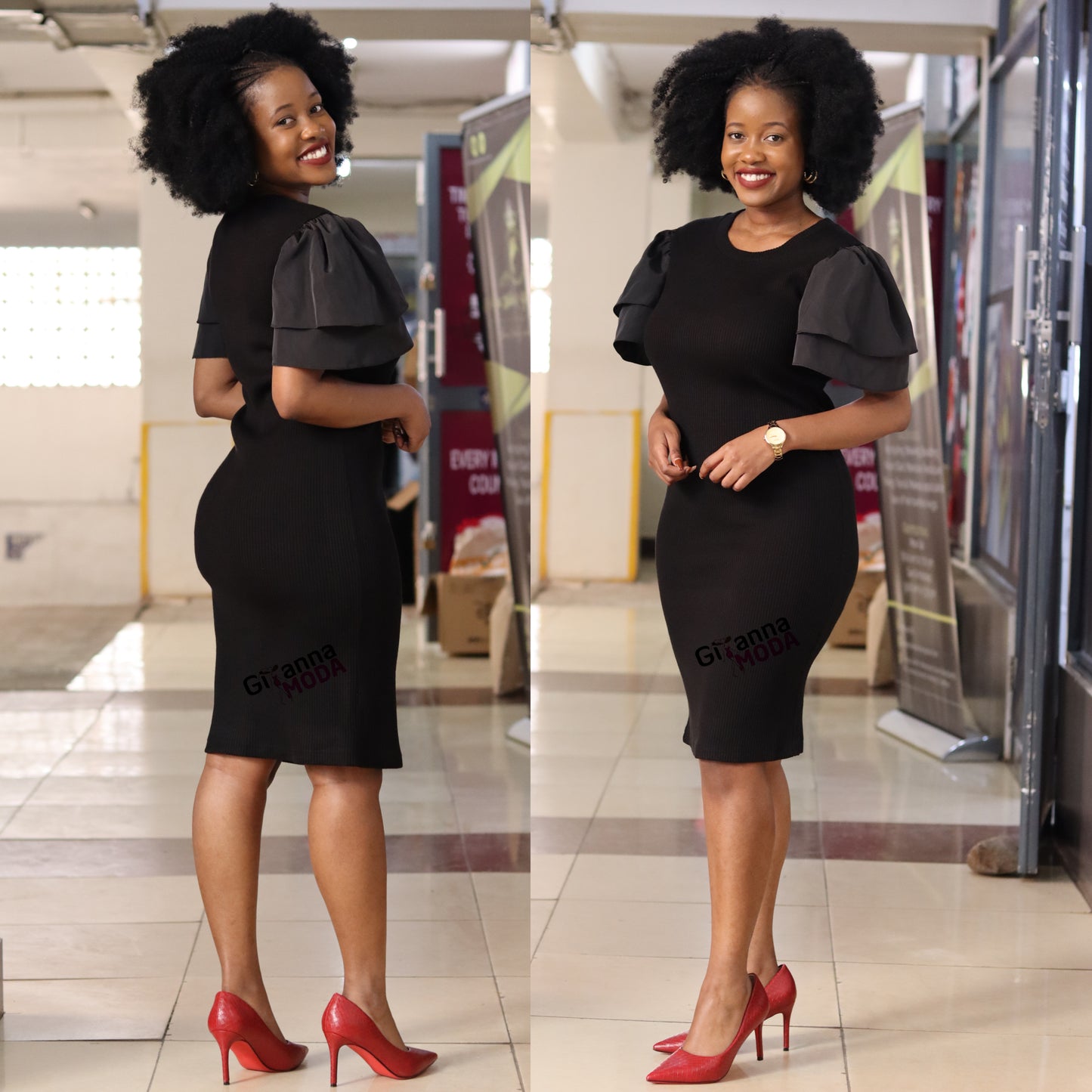 Black Puff Sleeves Knitwear Bodycon