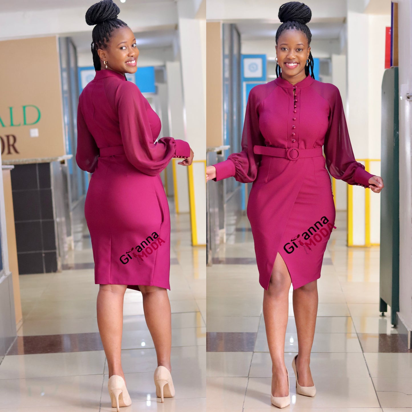 Plum Sleeved Wrap Bodycon