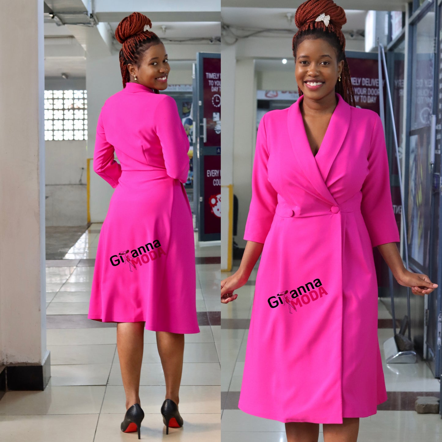 Fuchsia Double Button Wrap Dress