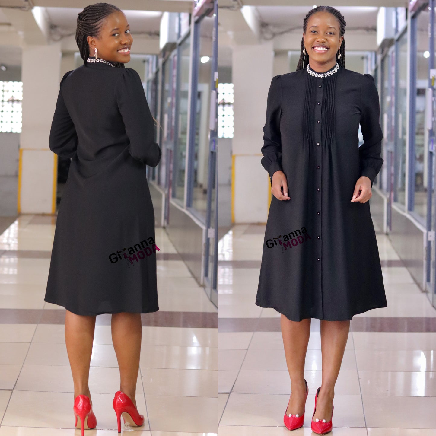 Black Button down Long Sleeve Shirt Dress