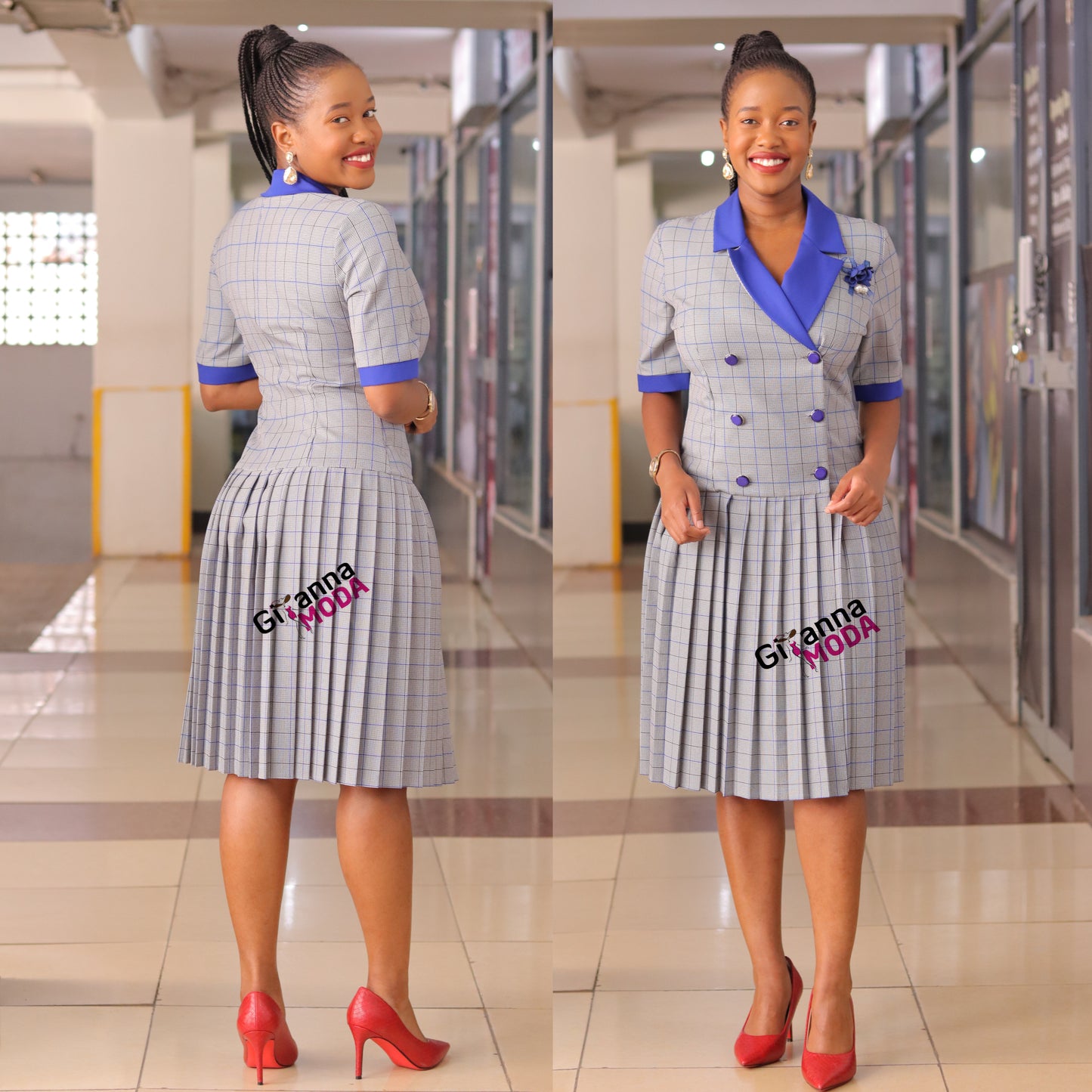 Indigo Blue Sunray Pleat Blazer Dress