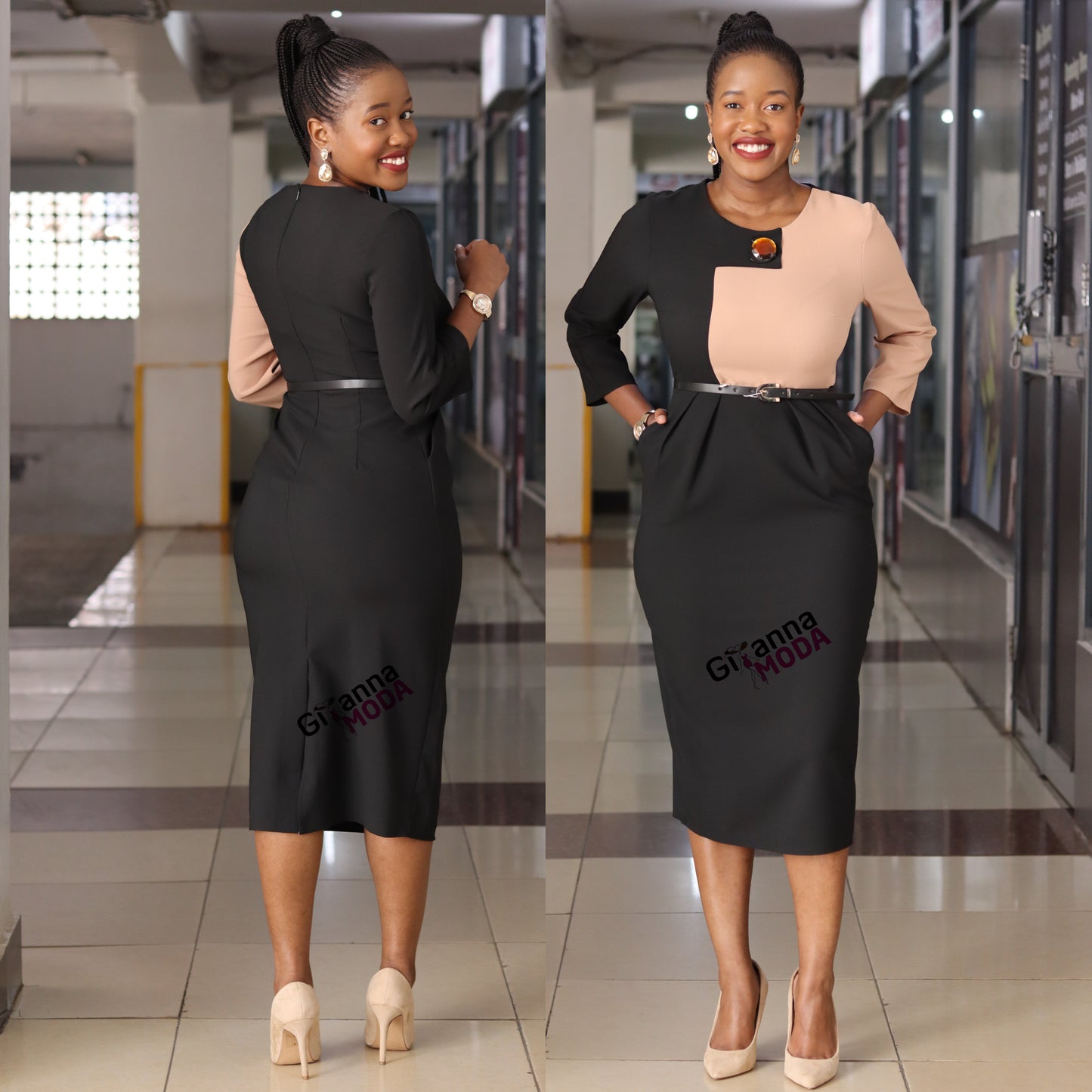 Beige and Black Contrast Bodycon