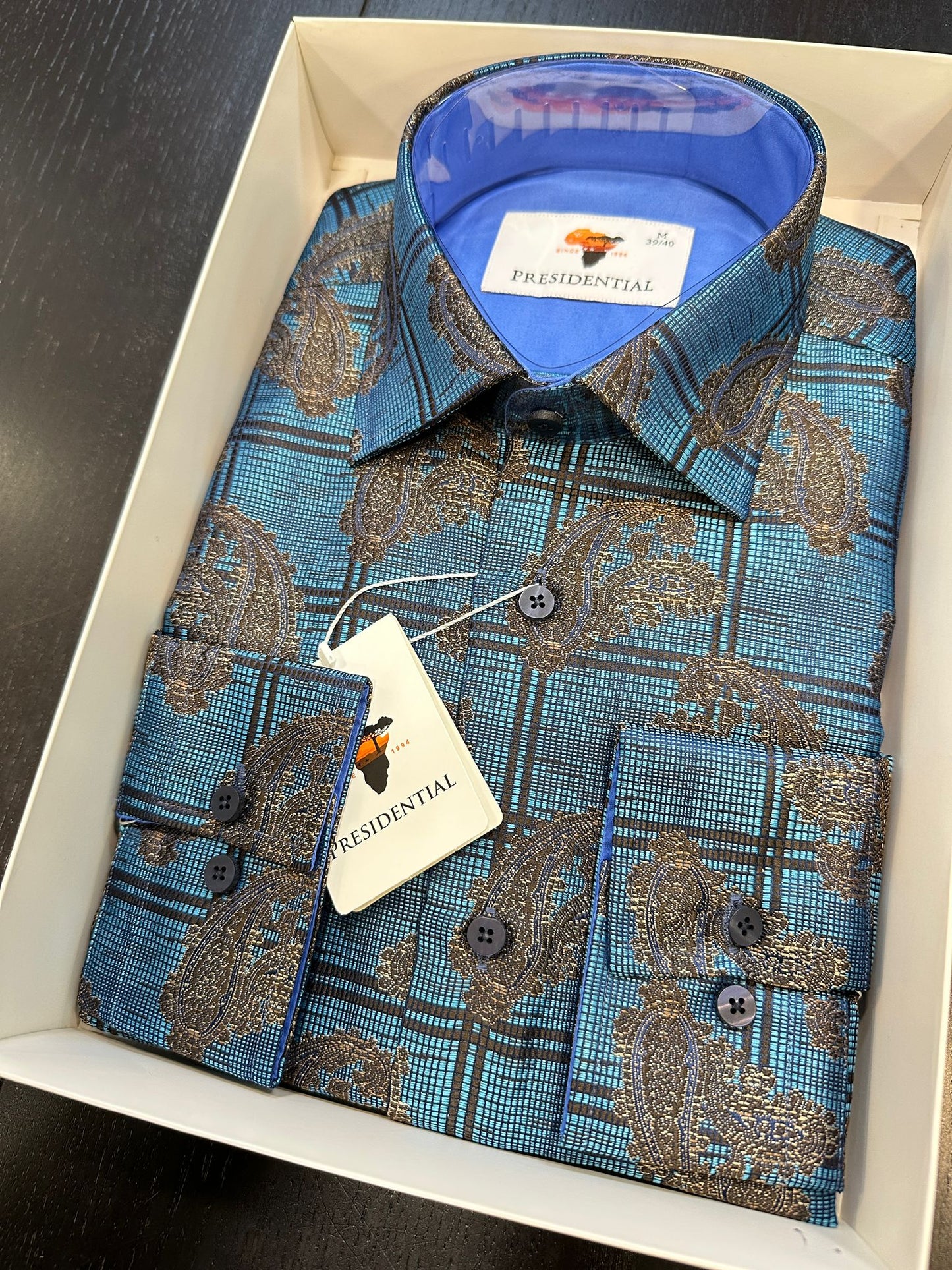 Presidential Blue Paisley Check Pattern Shirt