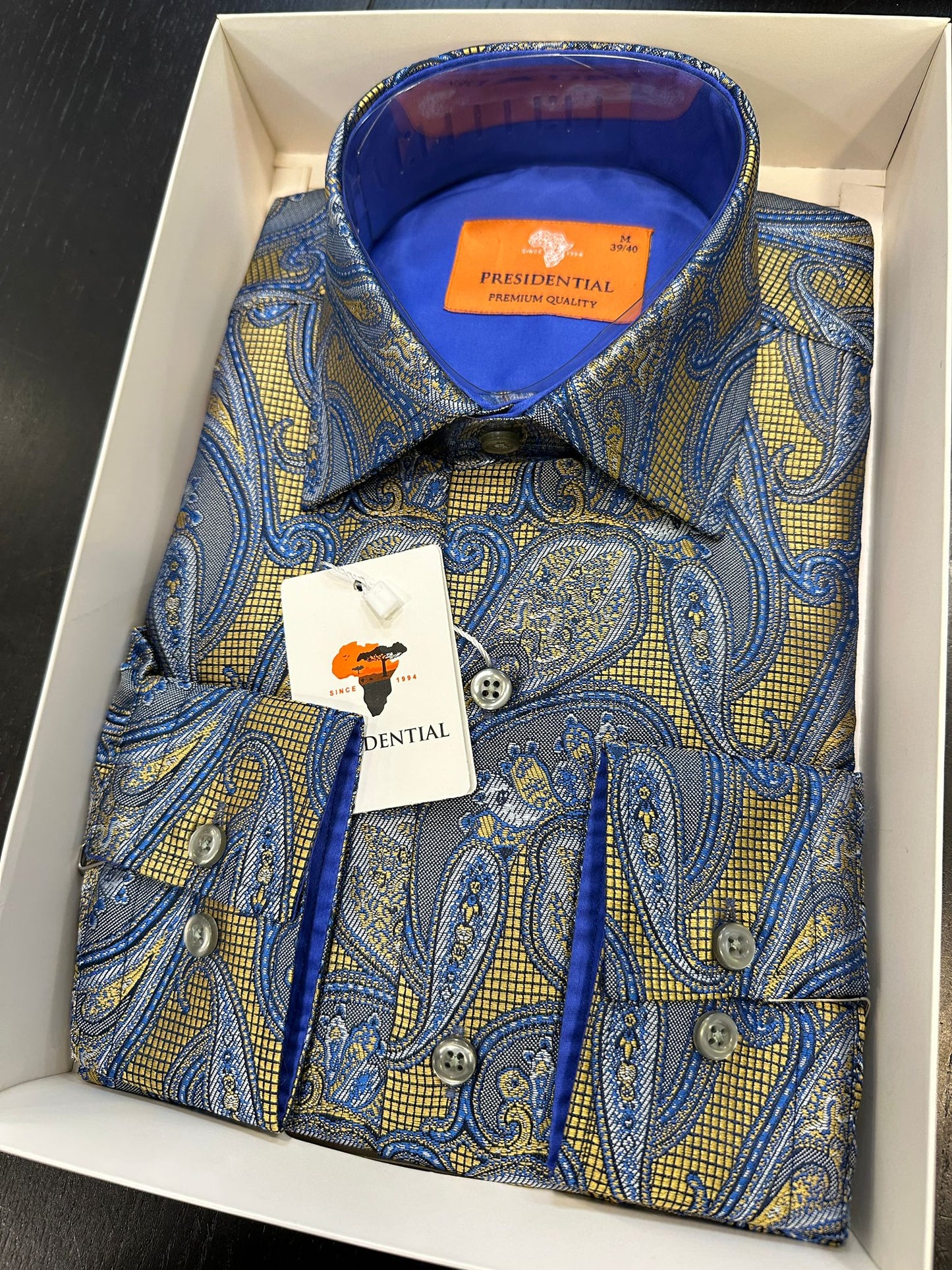 Presidential Royal Blue & Gold Paisley Shirt