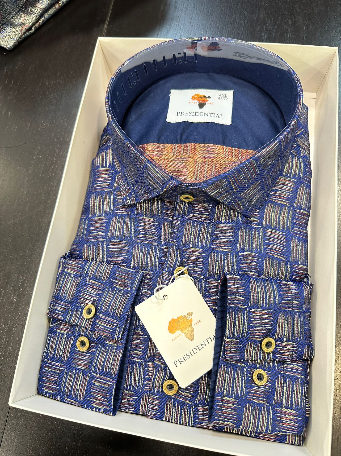 Presidential Royal Blue Textured Geometric Luxury Shirt