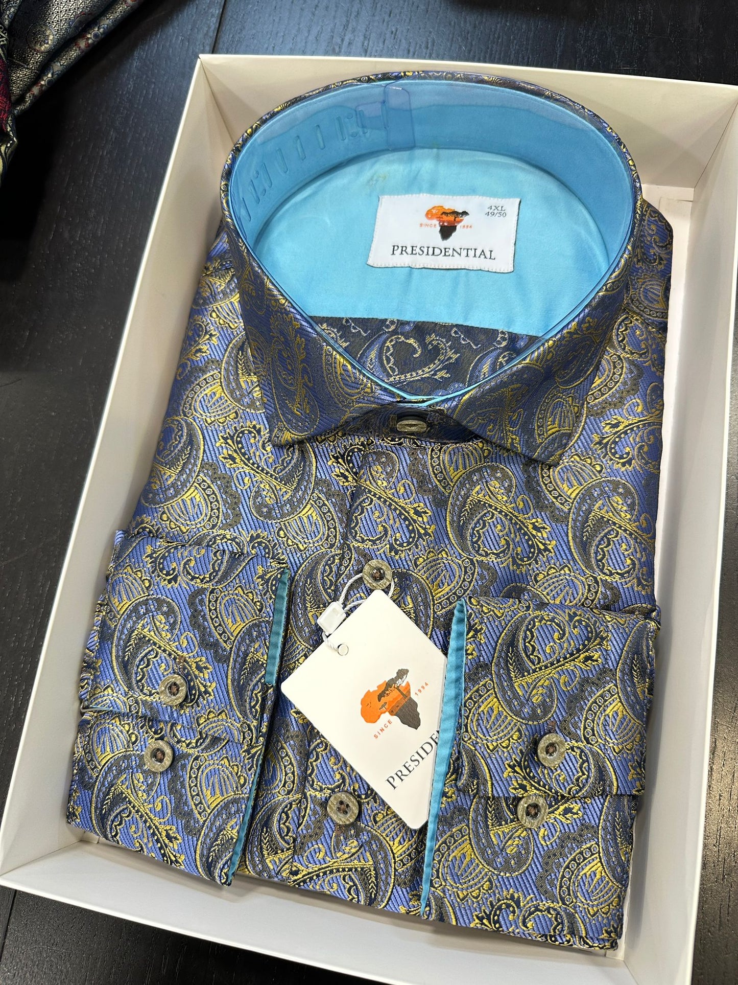 Presidential Blue & Gold Paisley Luxury Shirt