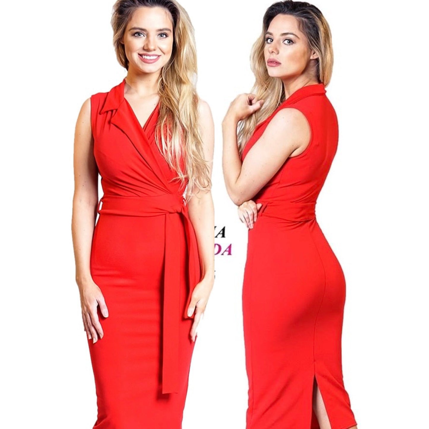 Red Tuxedo Collar Bodycon Dress