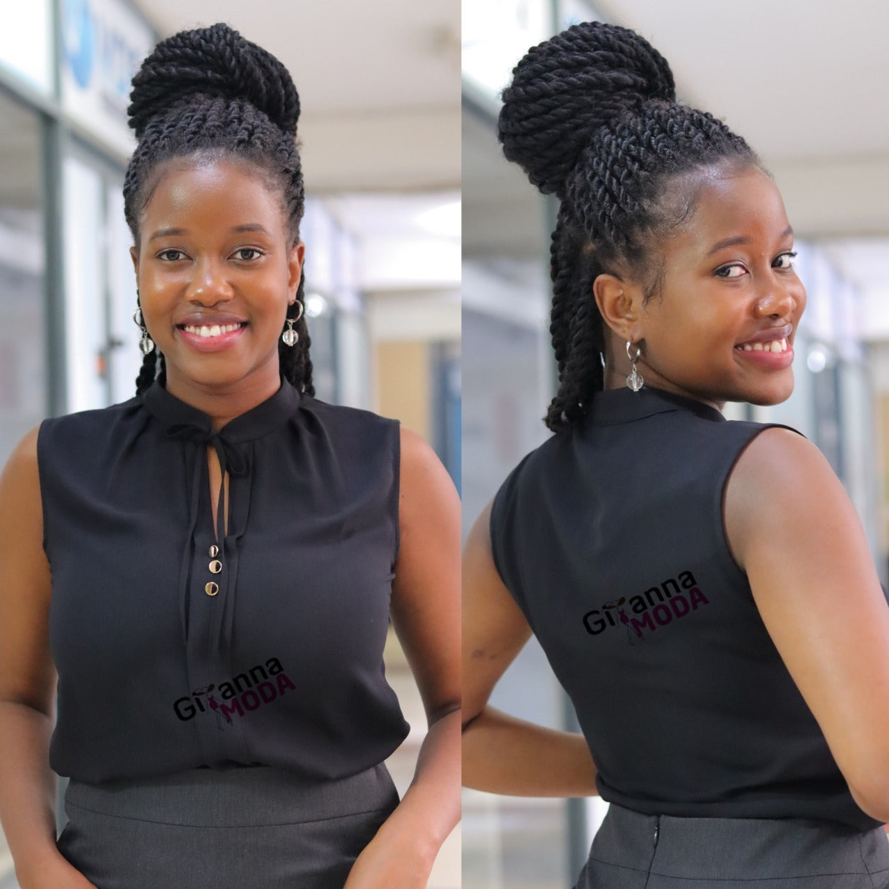 Tie Neck Black Sleeveless Blouse