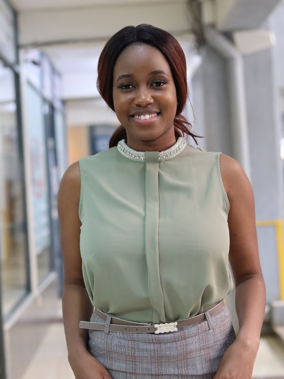 Embellished Crew Neck Green Sleeveless Blouse