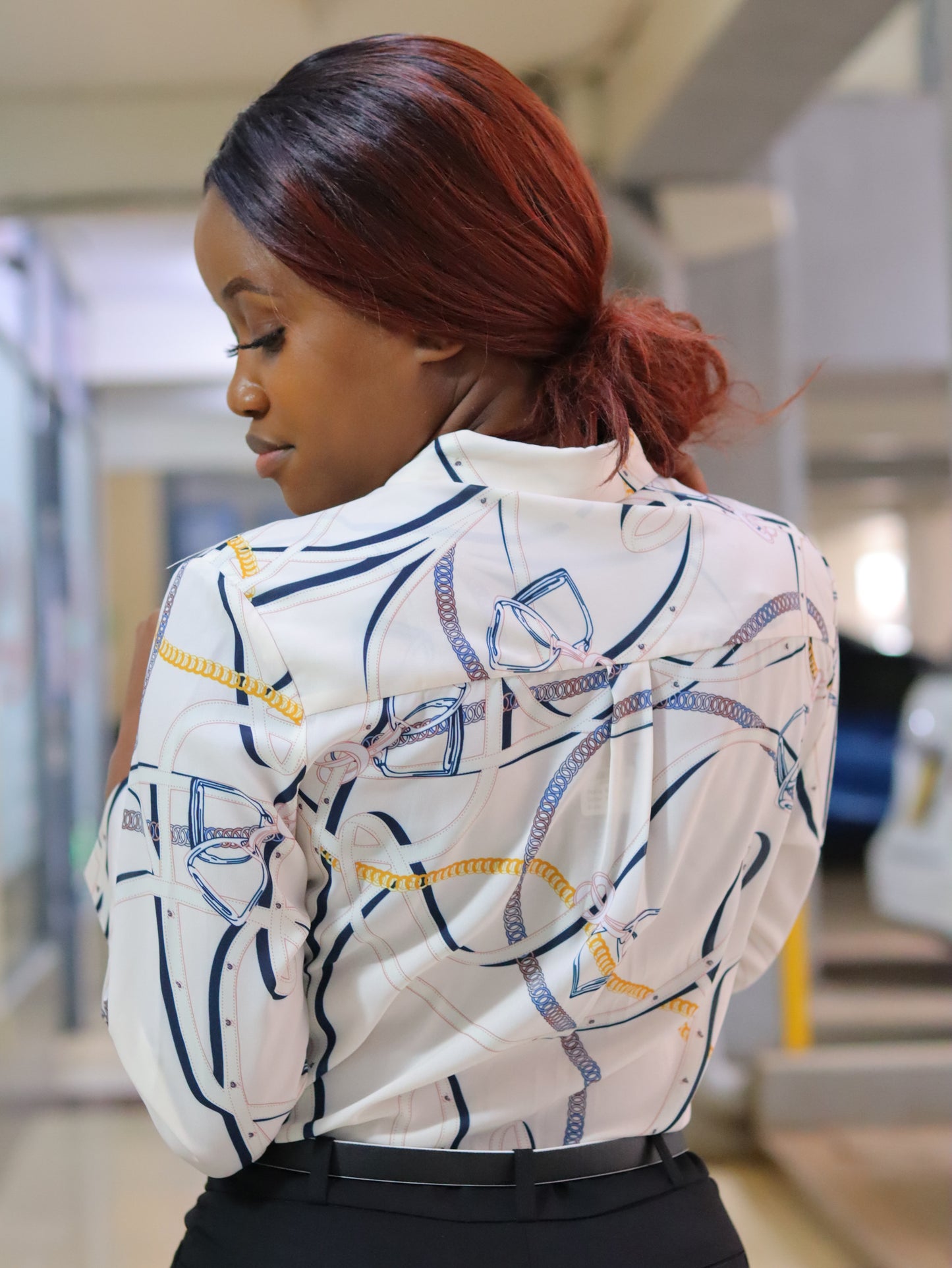 Chain Print Cream Collared Blouse