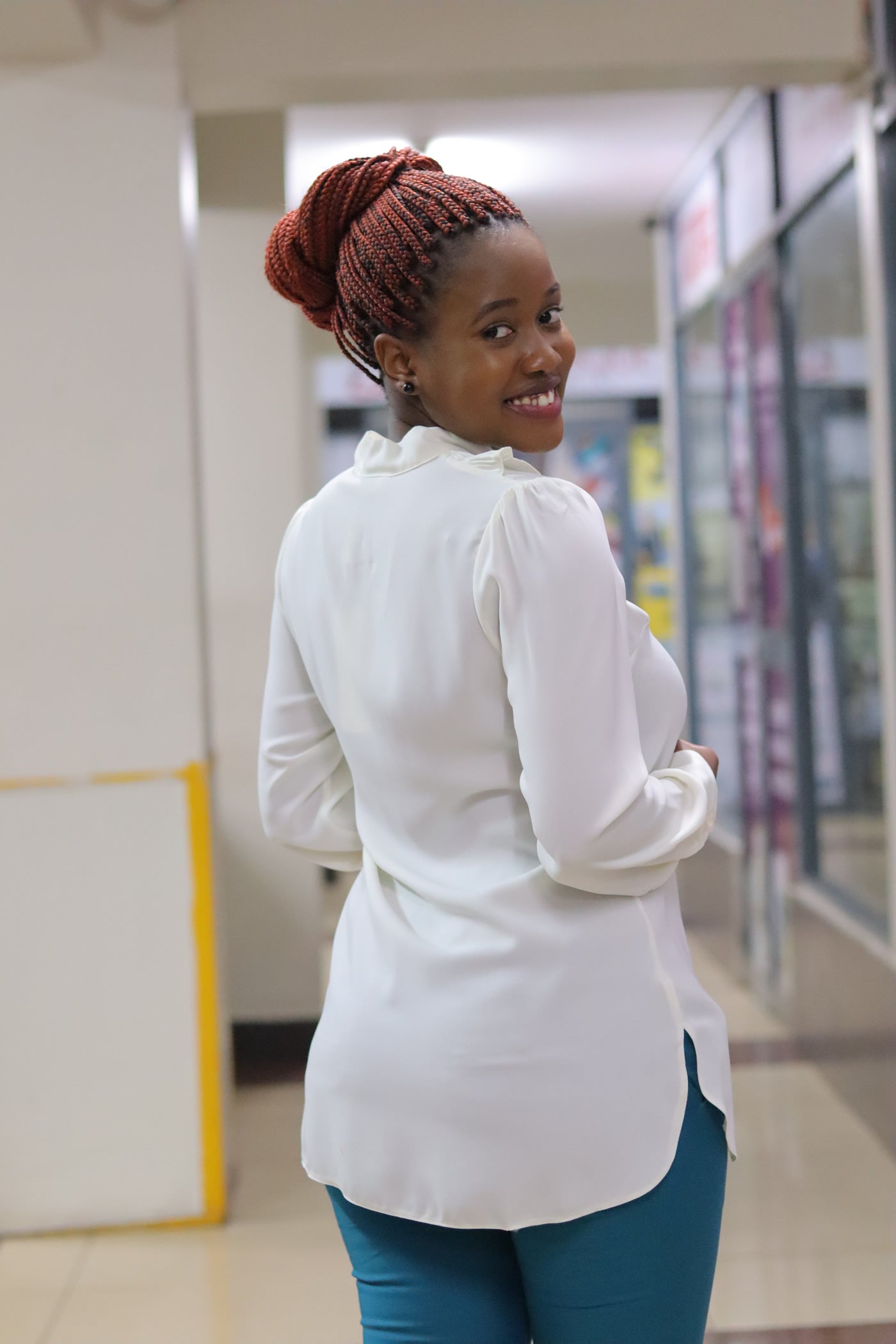 Side Frill Longline Ivory White Blouse