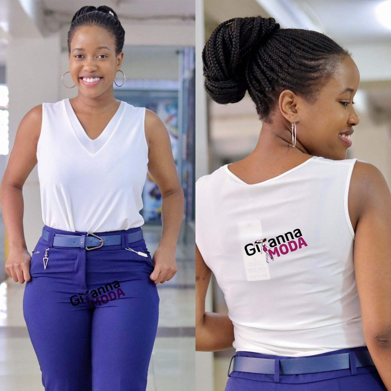 Sleeveless V-Neck Ivory White Blouse