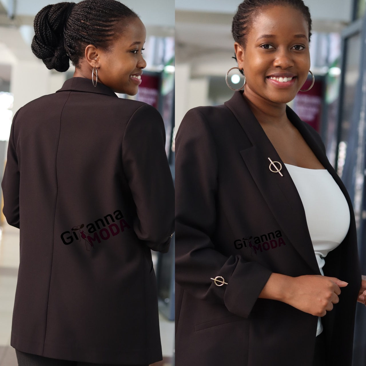 Black Ruched Sleeved Boyfriend Blazer