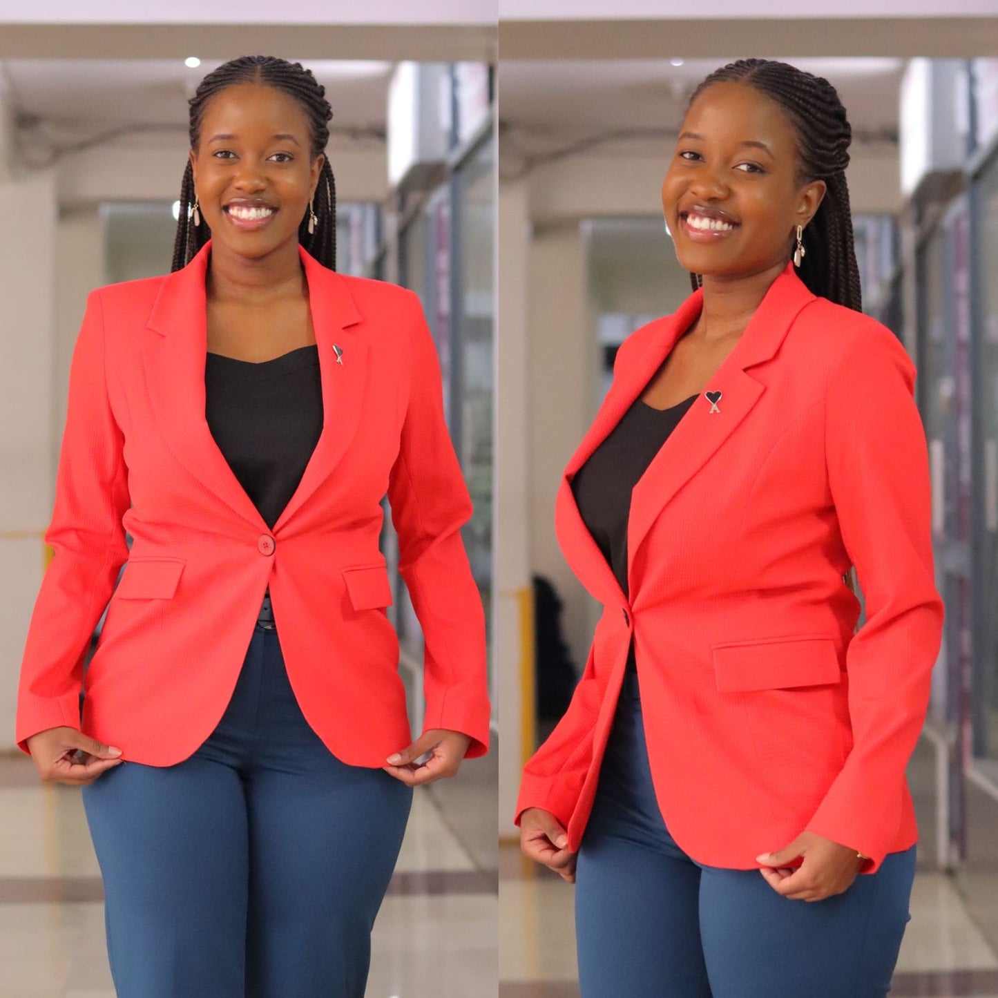 Red Textured Long Sleeved Blazer