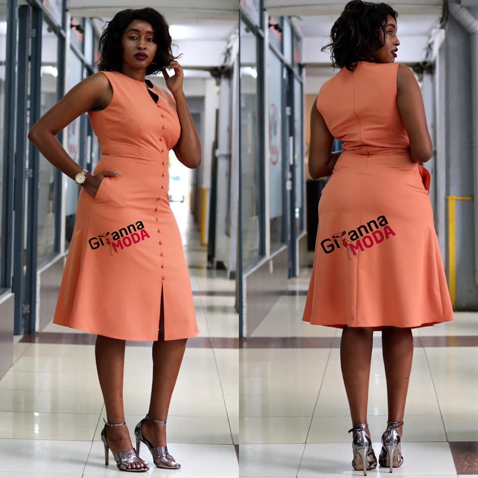 Brown Front Button Detail Dress