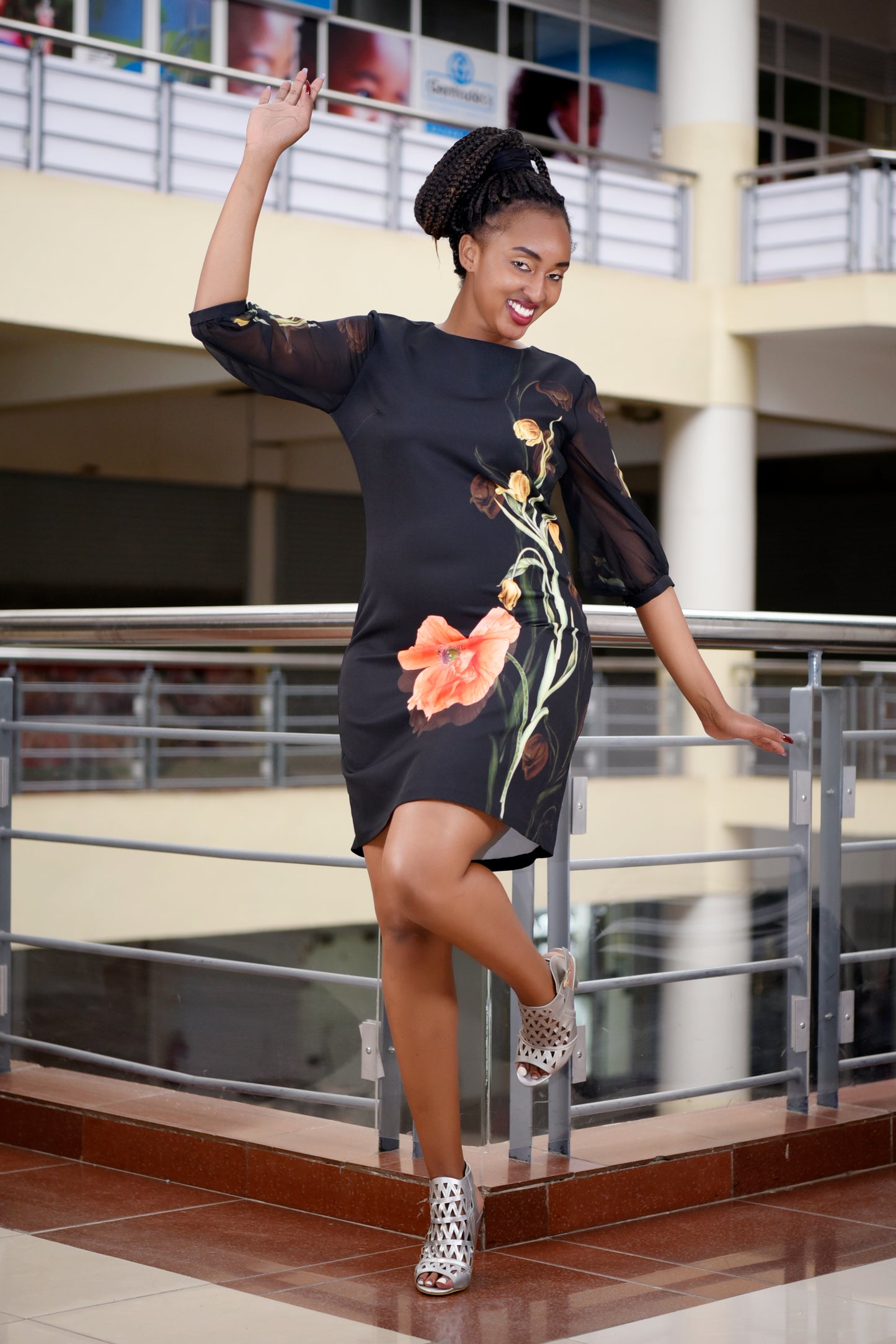 Black Floral Shift Dress