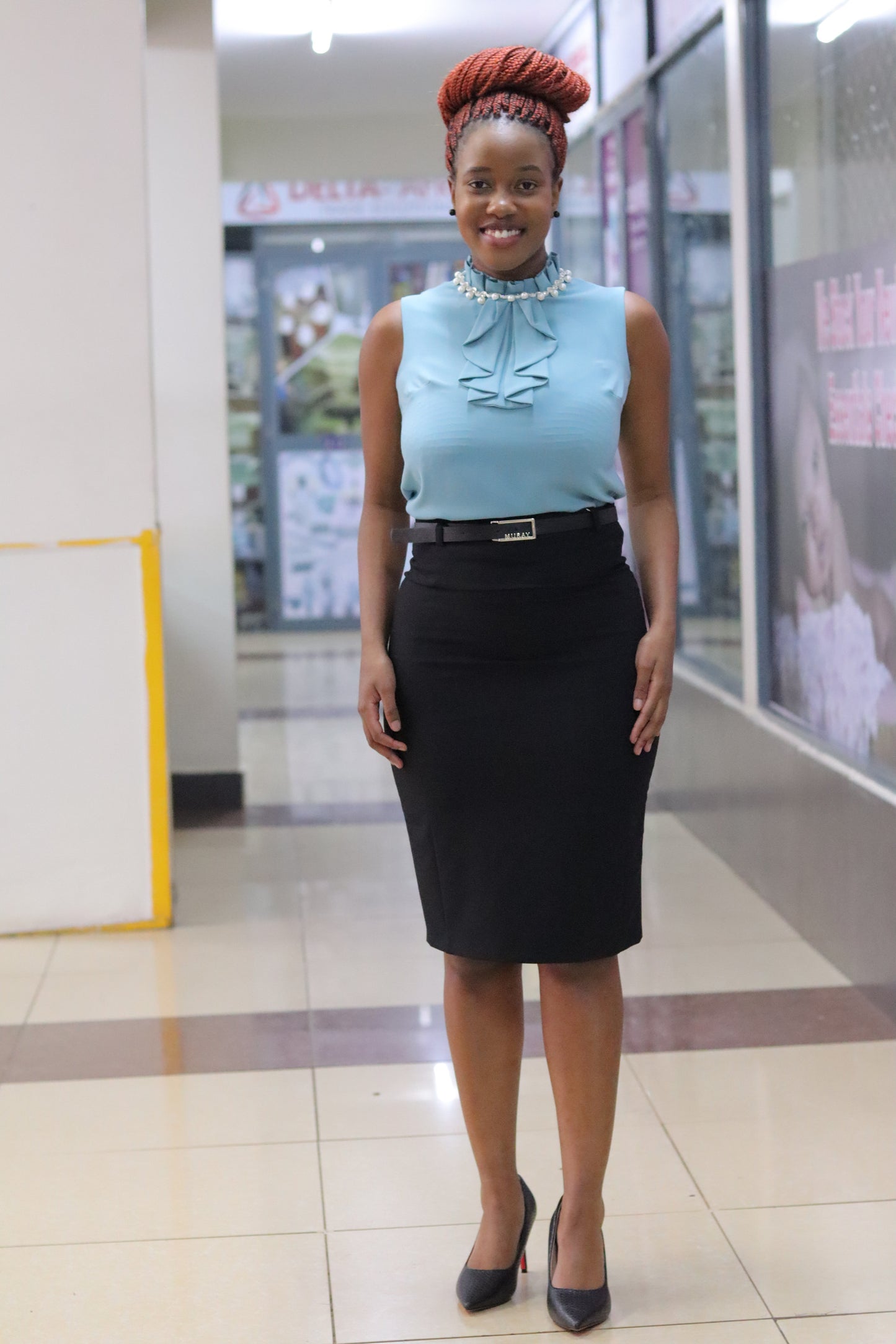 Pearl Embellished Frilled Turquoise Blouse