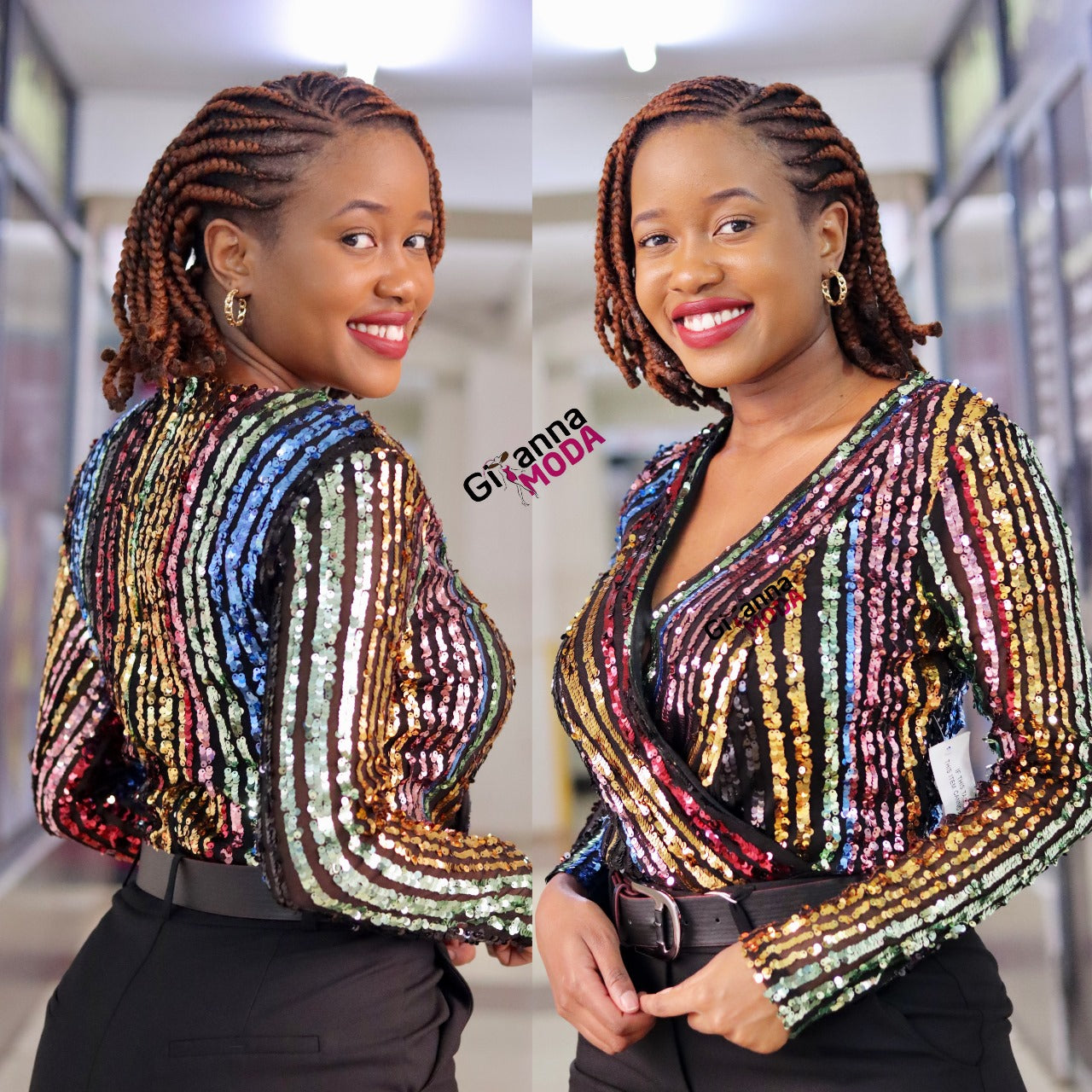 Multicolour Stripe Sequin Bodysuit