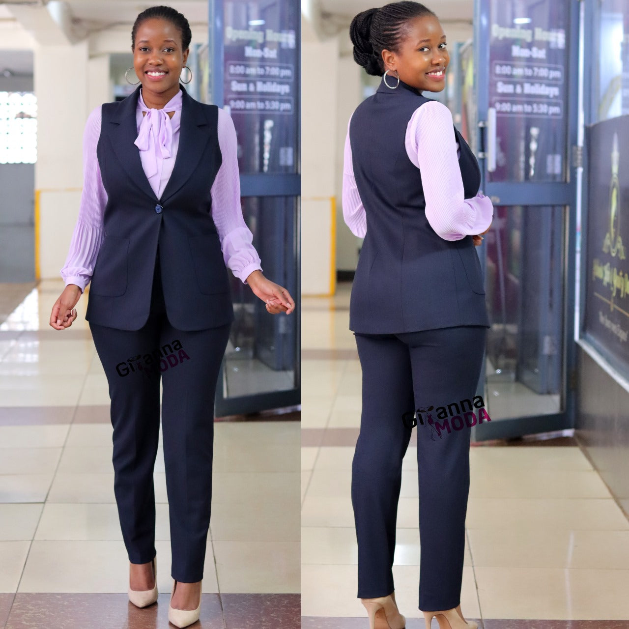 Sleeveless Navy Blue Trouser Suit
