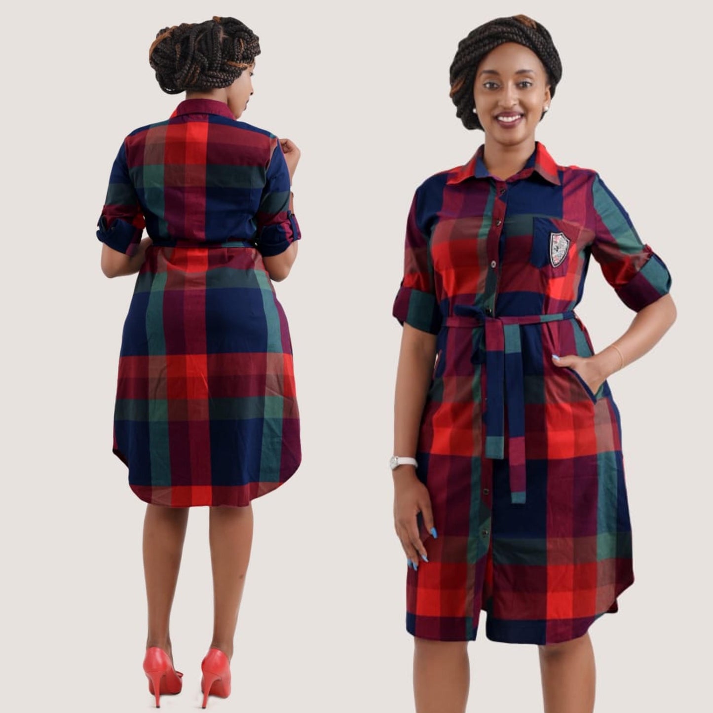 Red /Navy Tartan Shirt Dress
