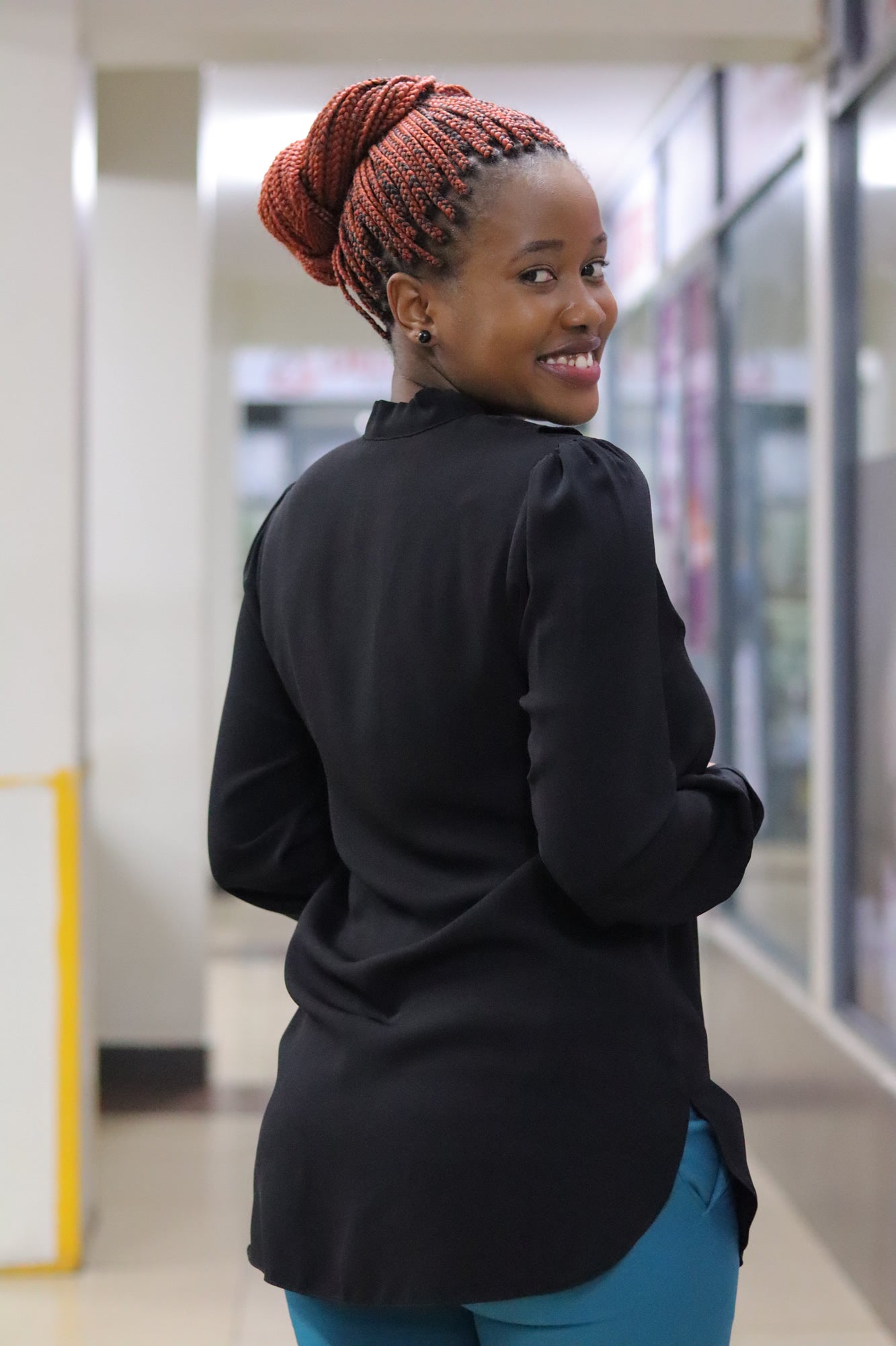 Side Frill Longline Black Blouse