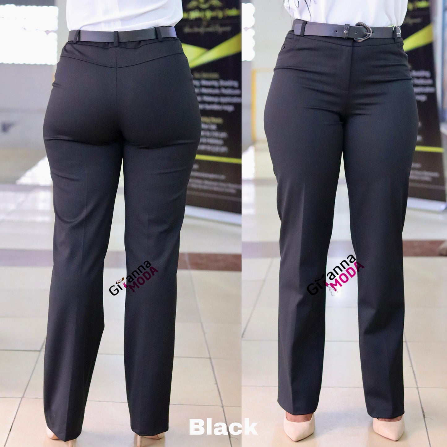 D-Belted Full Length Trouser in Black