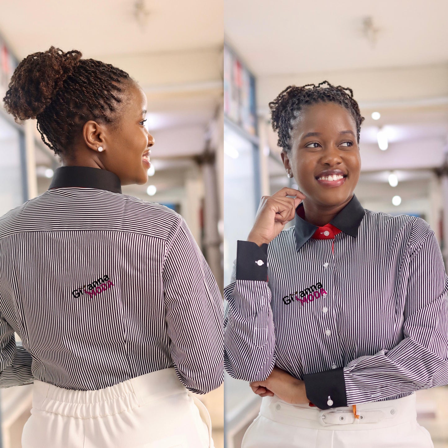 Pin Stripped Black/White Long Sleeved Blouse