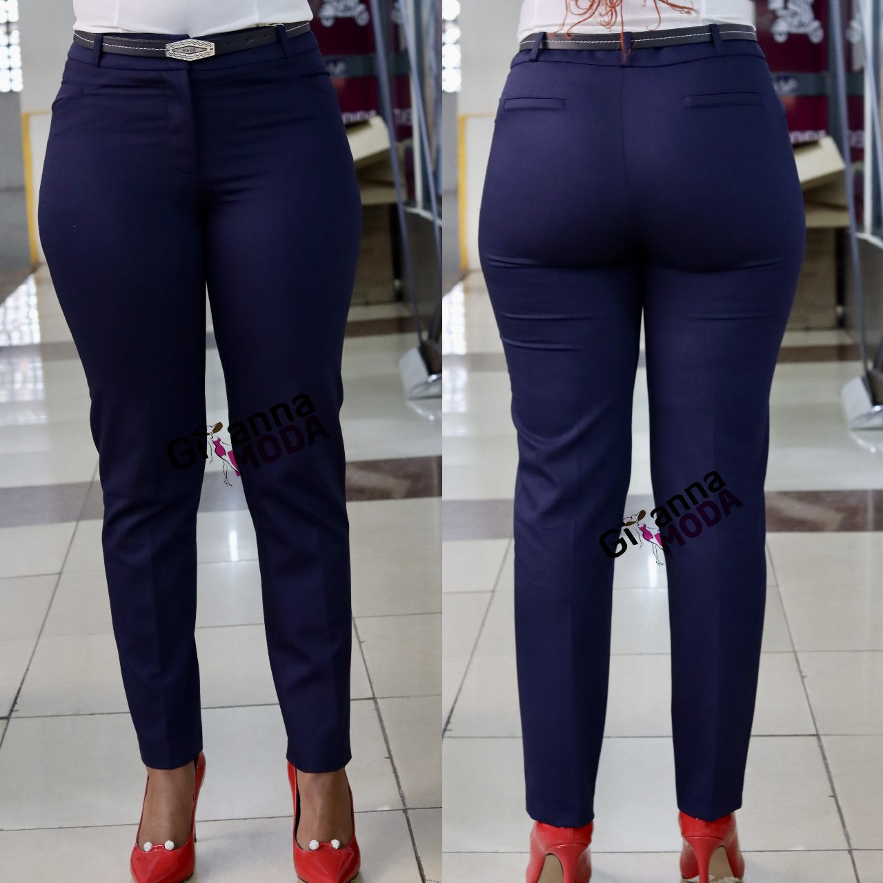 Hexa Belt Design Trouser in Navy