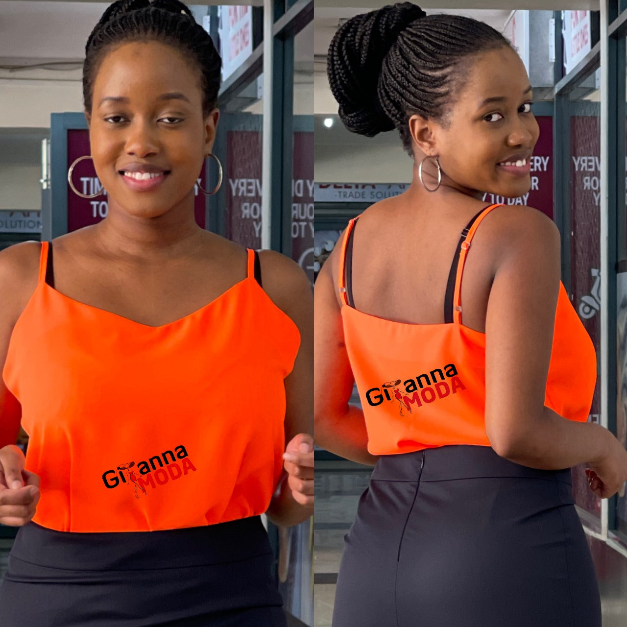 Adjustable Straps Orange V-Neck Cami