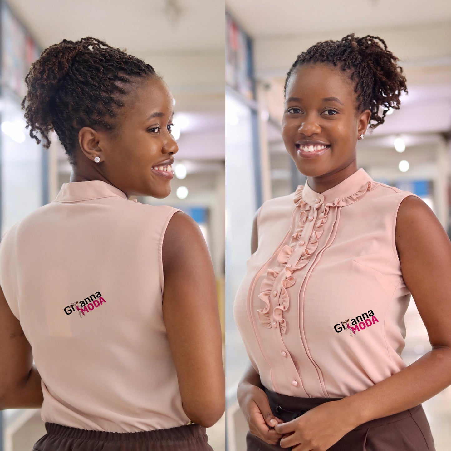 Button Down Peach Sleeveless Blouse