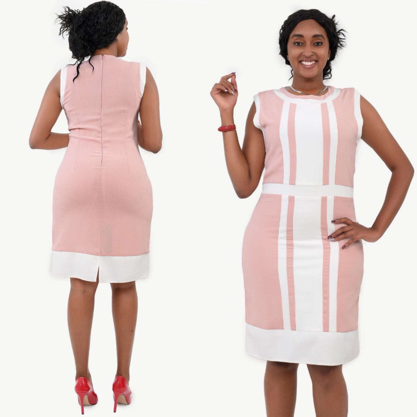 Blush/White Contrast Sleeveless Dress
