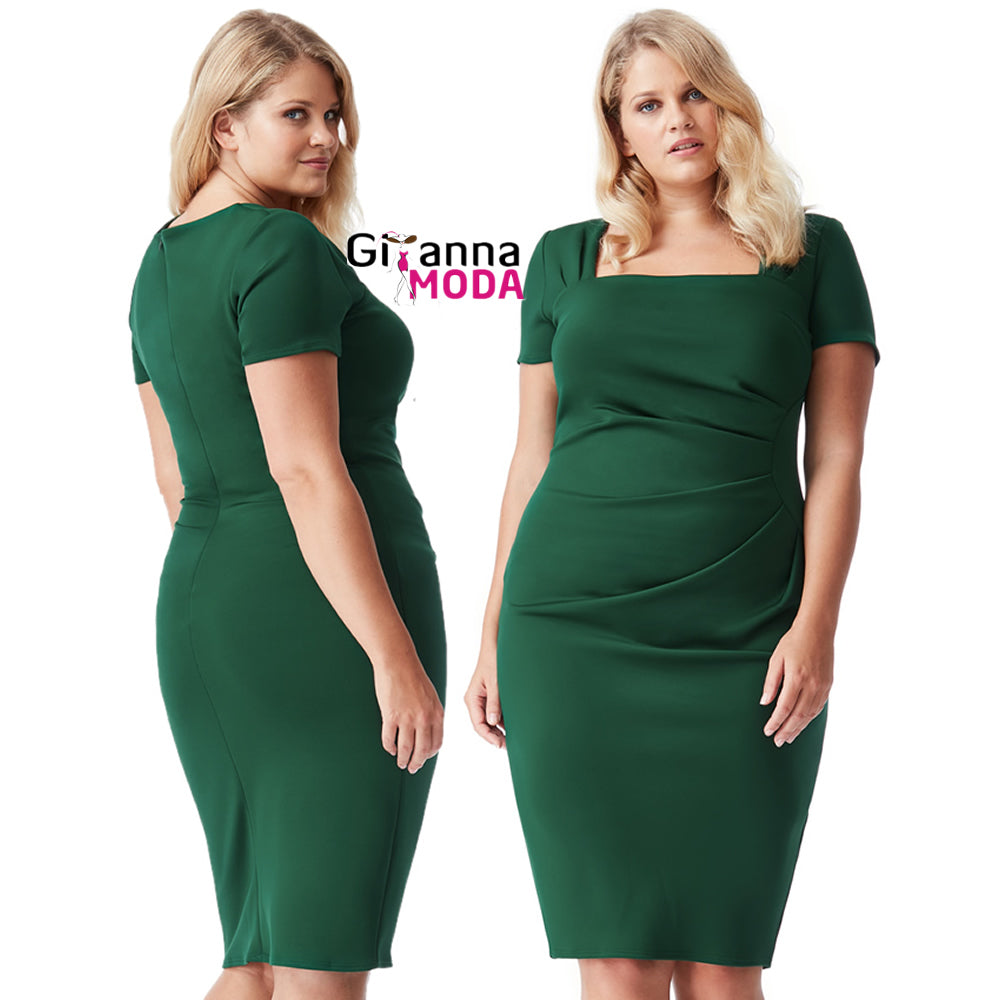 Emerald Green Side Pleated Midi Dress
