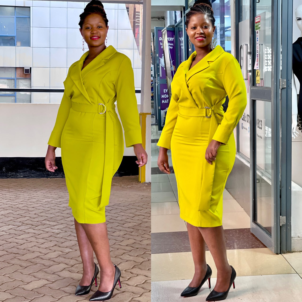 Yellow Collared D-Ring Dress