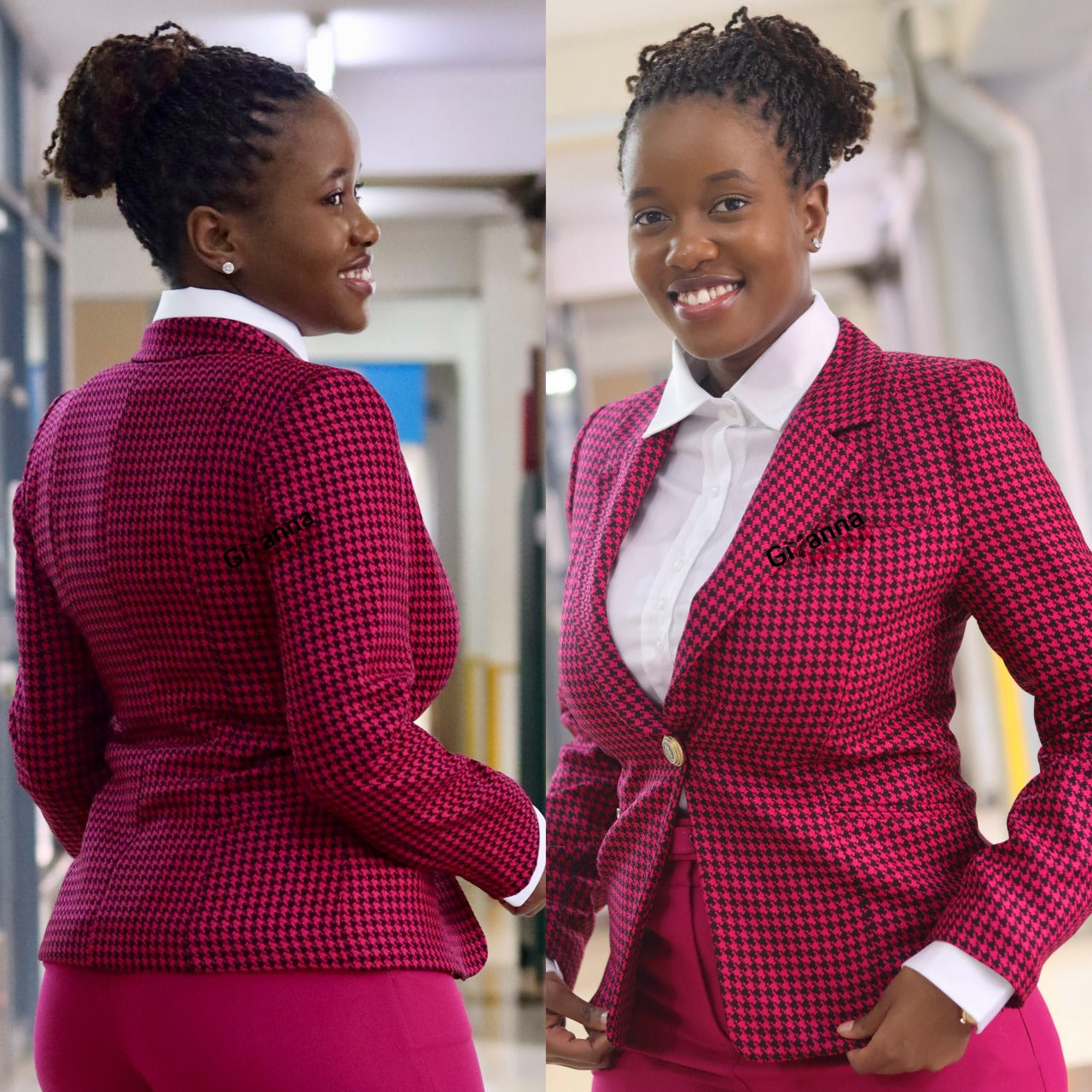 Fuchsia Tartan Print Blazer