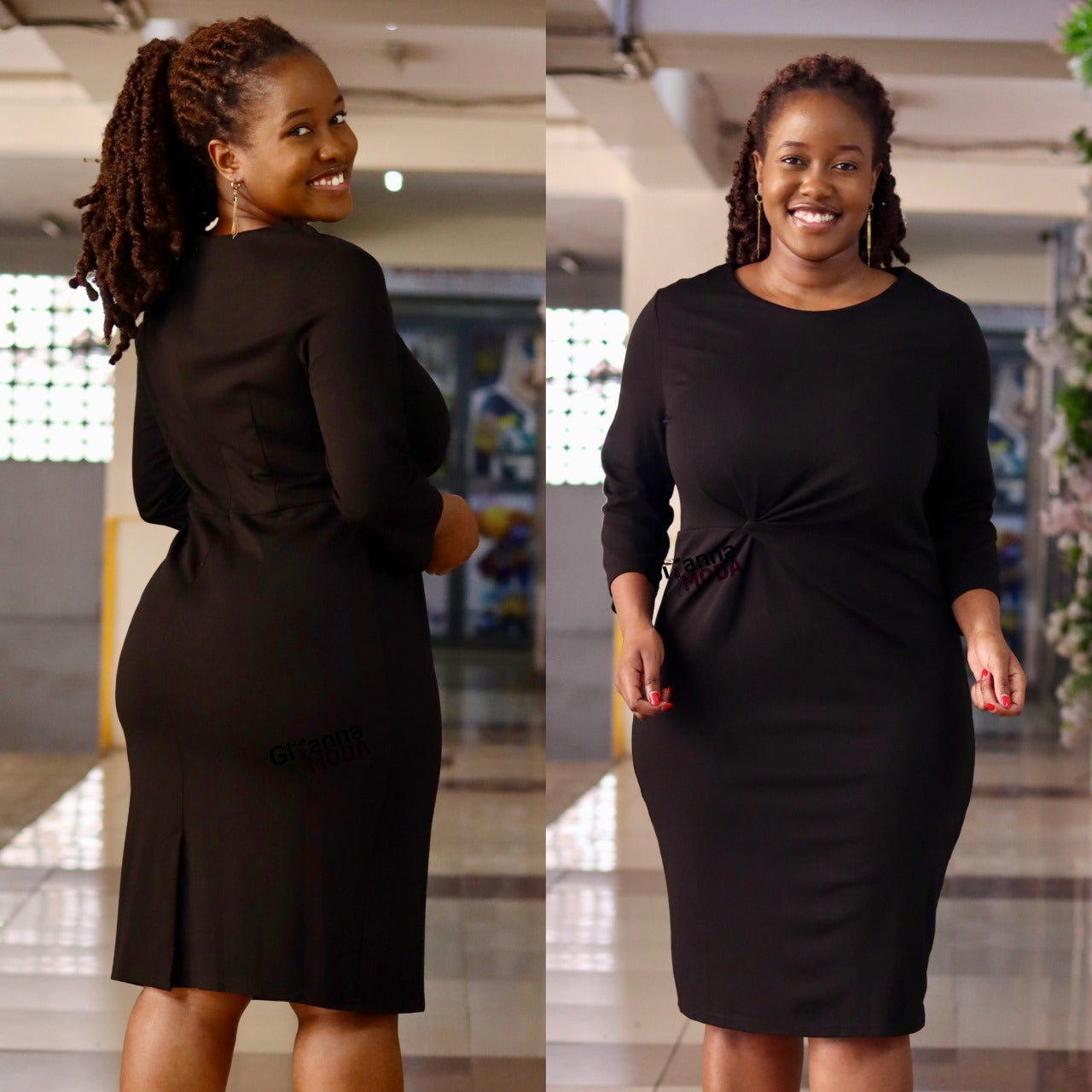 Black Ruched Bodycon Dress