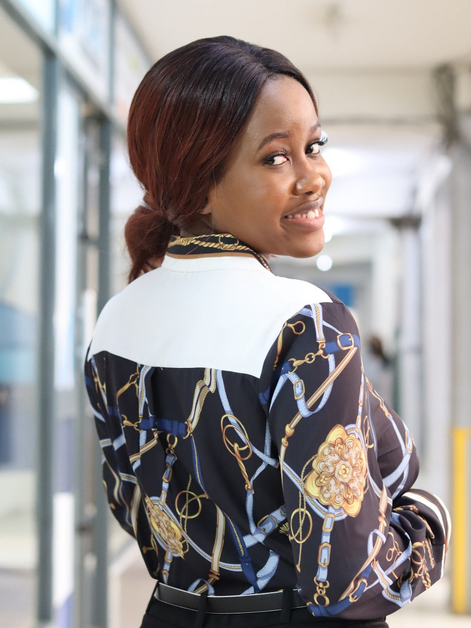 Nautical Inspired Black Floral Blouse