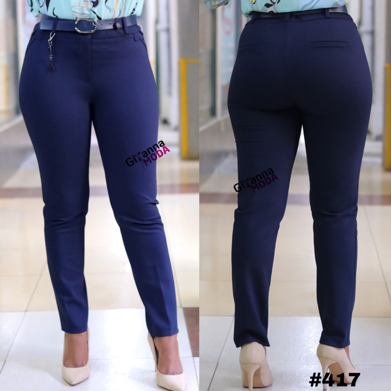 Faux Pockets Loops Belted Trouser