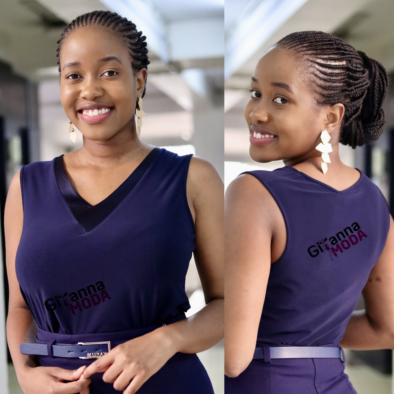 Sleeveless V-Neck Navy Blouse