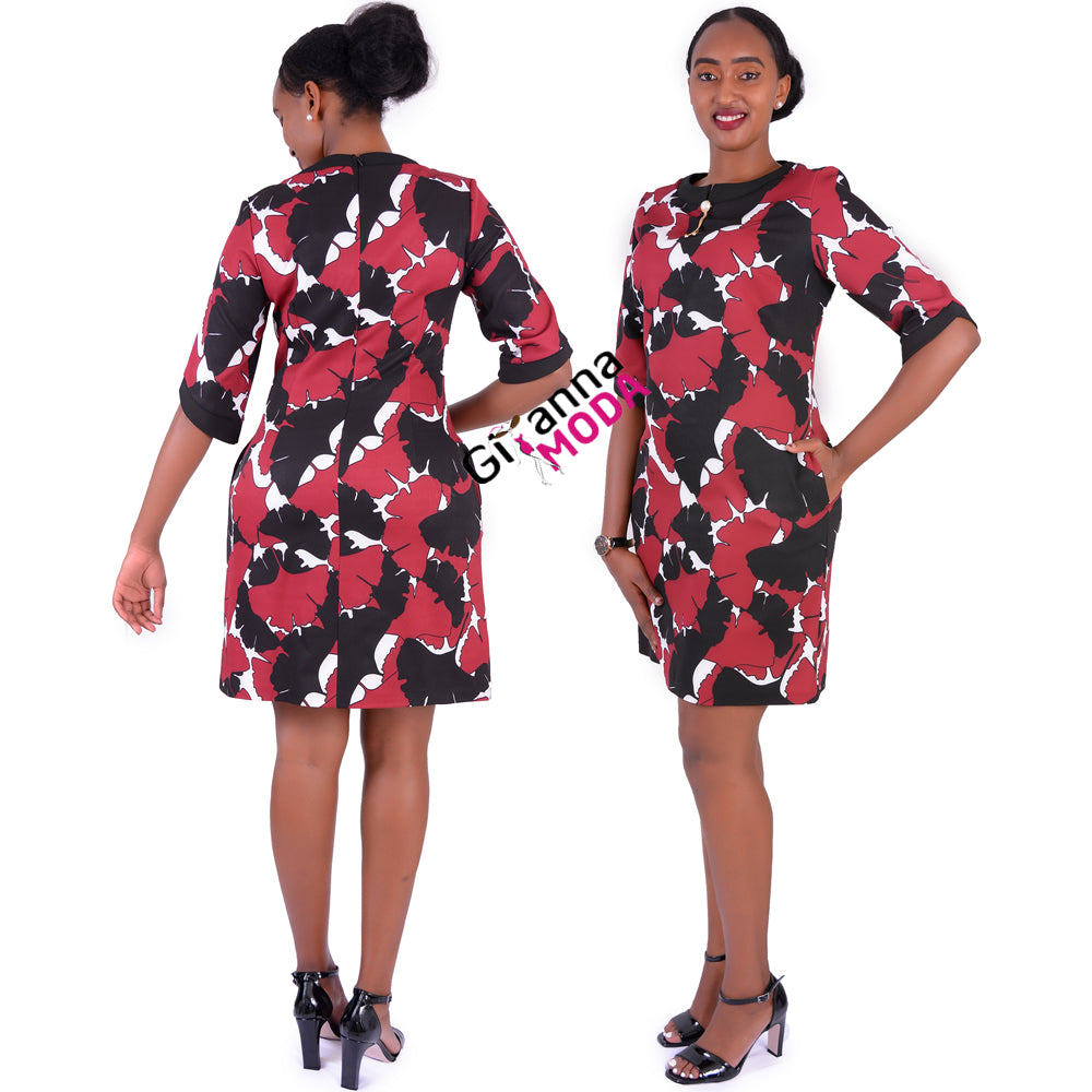 Maroon Floral Shift Dress