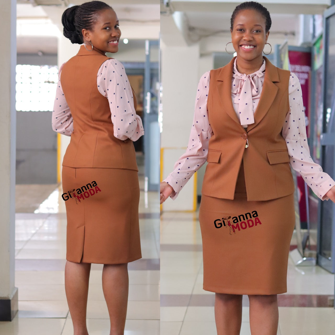 Sleeveless Brown Skirt Suit