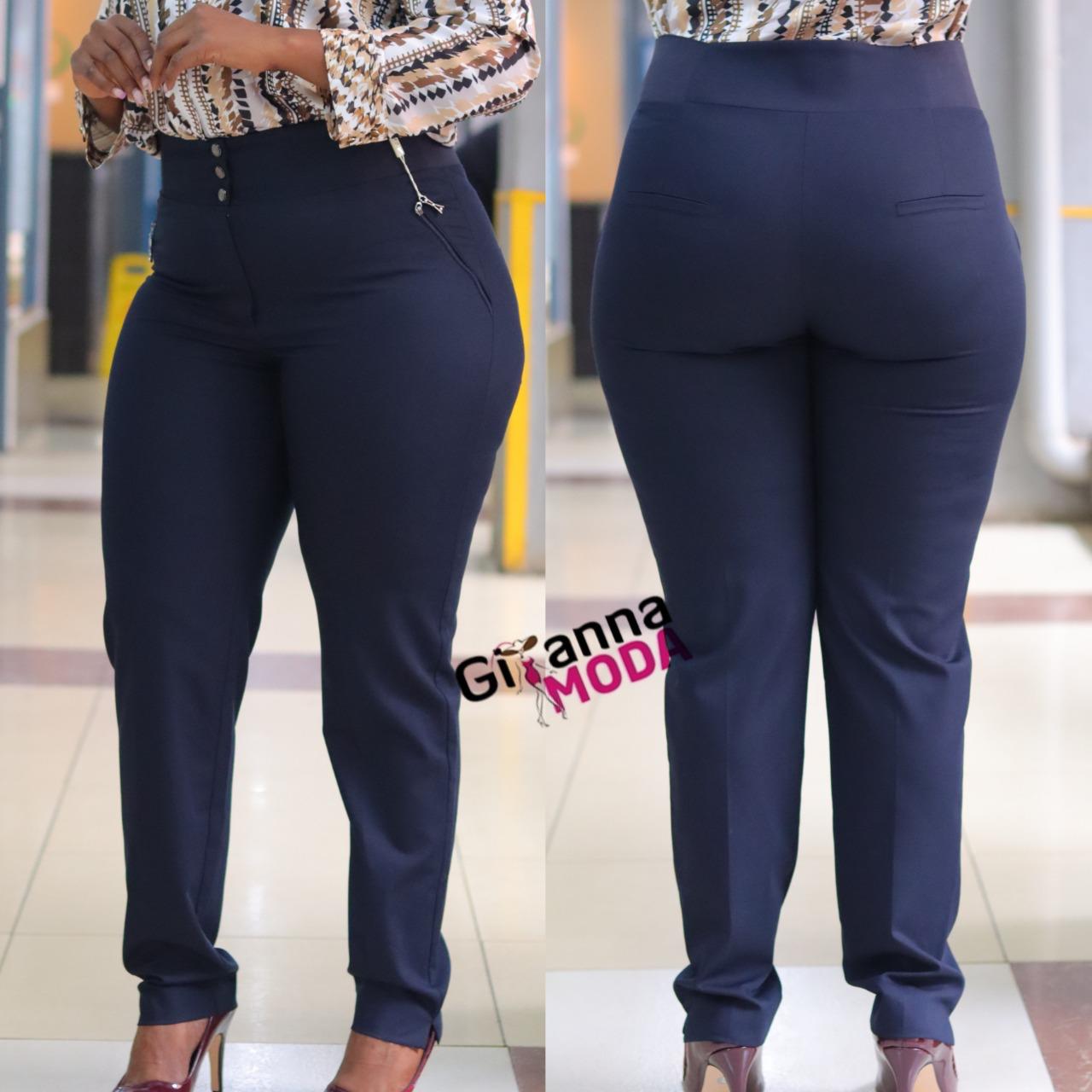 High Waist Side Band Trouser in Navy