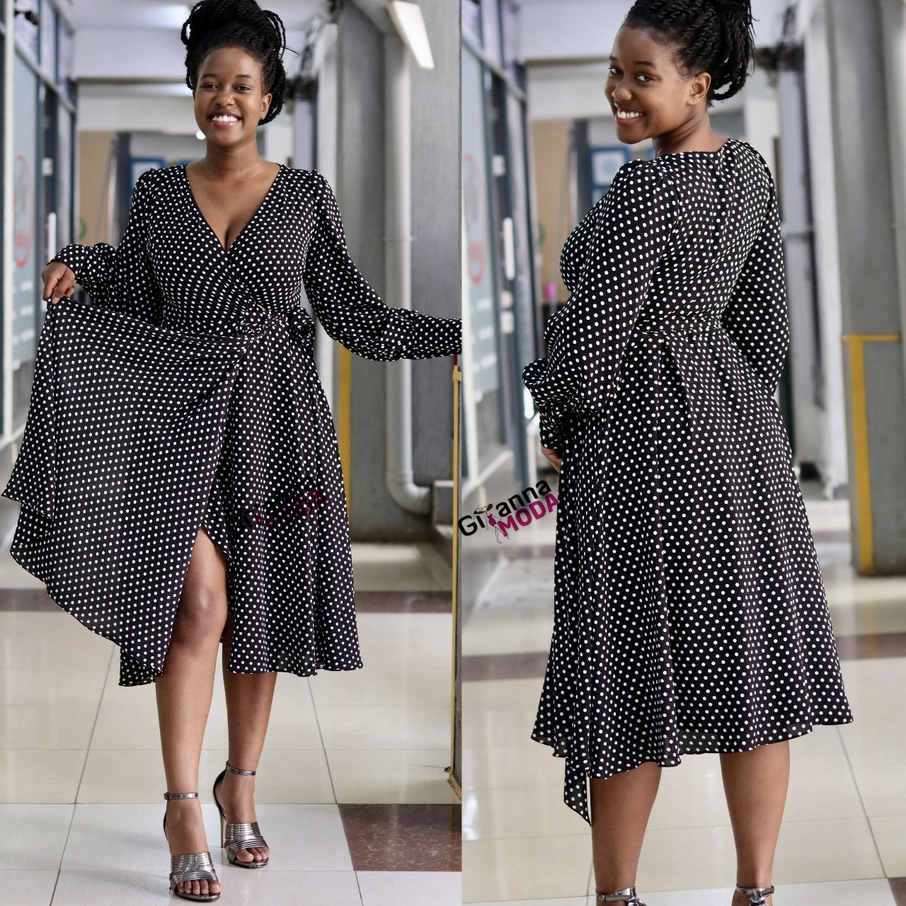 Handkerchief Hem Wrap Polka Dress