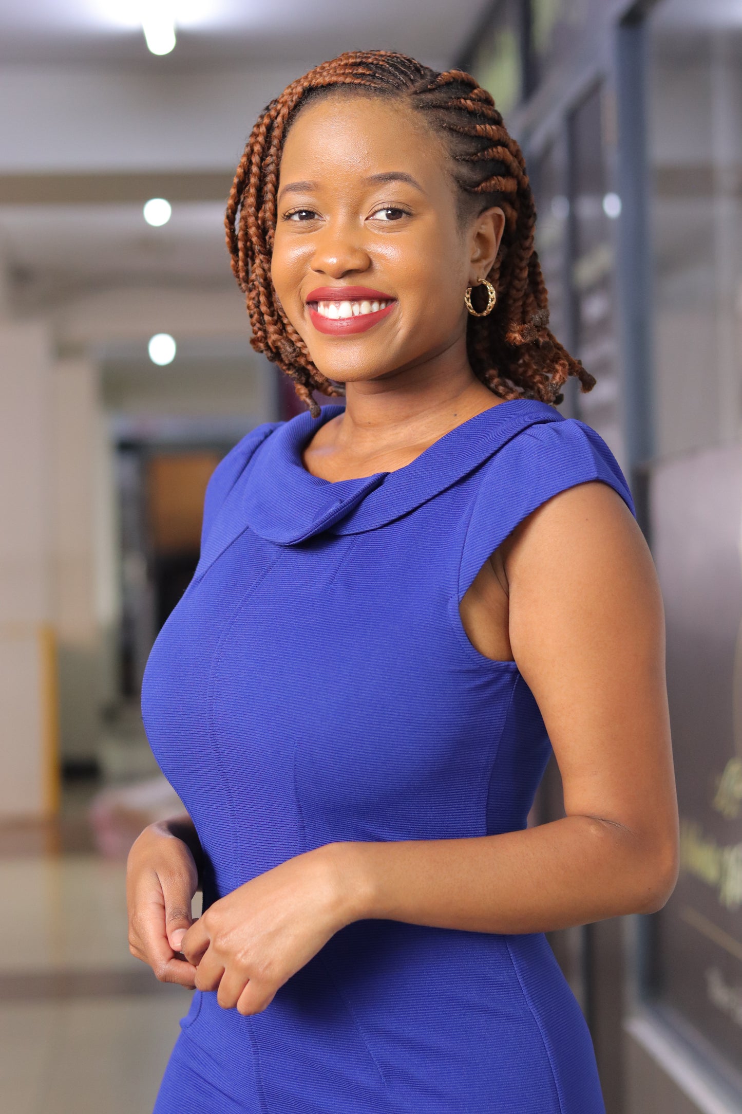 Royal Blue Cap Sleeved Boat Neck Dress