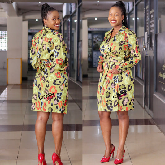 Pistachio Green Floral Wrap Belted Dress