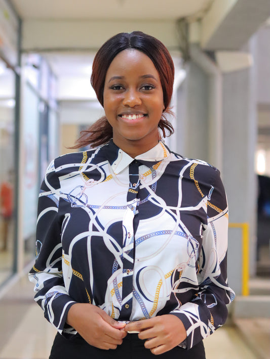 Chain Print Black Collared Blouse