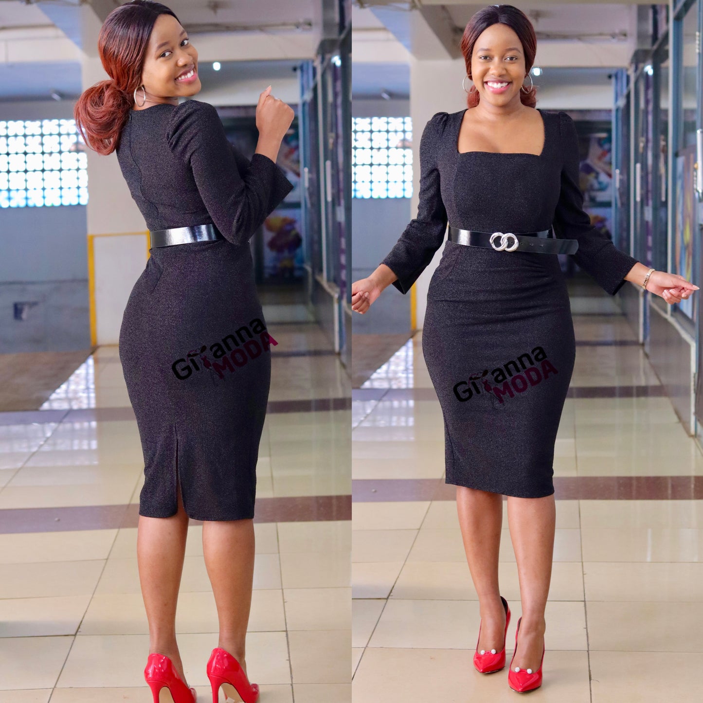 Black Square Neck Lurex Dress