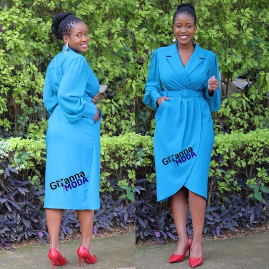 Olympic Blue Wrap Belted Dress