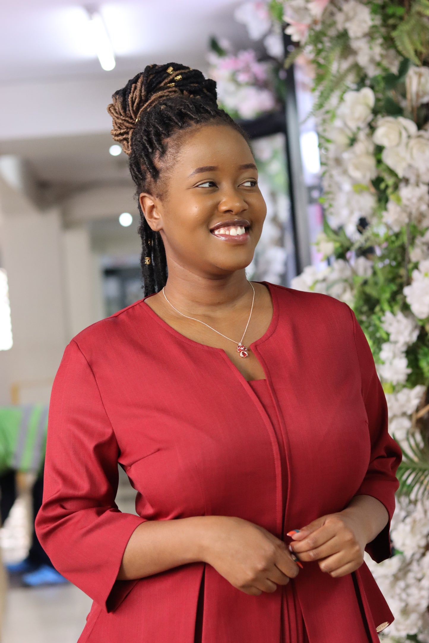 Wine Red Pephem Pleat Dress